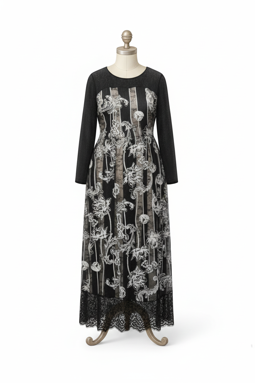 שמלה מהממת למחותנת, מידה 50, מקסי - סקיצה צנועה