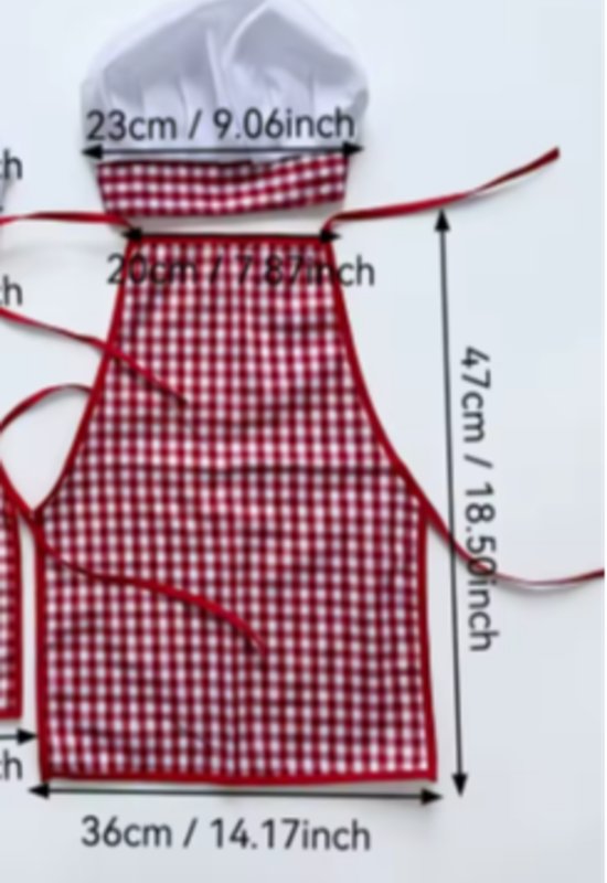 תחפושת מתוקה של שף הכוללת סינר וכובע בצבע לבן-כחול כהה משבצות. מידה 3-18 חודשים