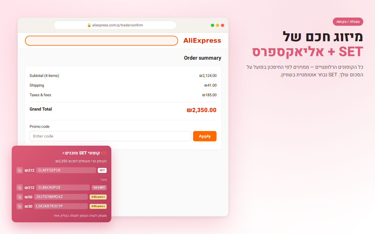 פאנל SET בעגלה של אליאקספרס
