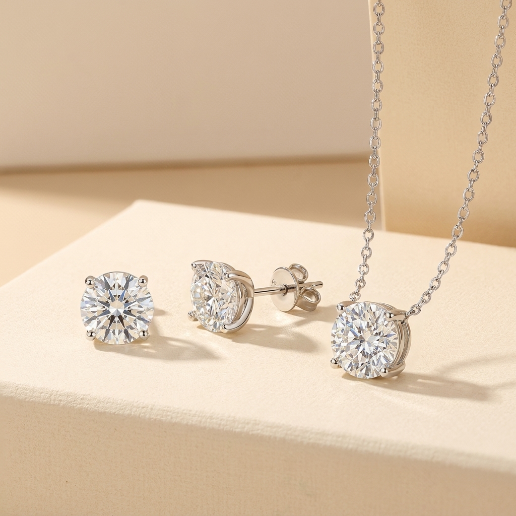 סט שרשרת ועגילים Moissanite 9/11