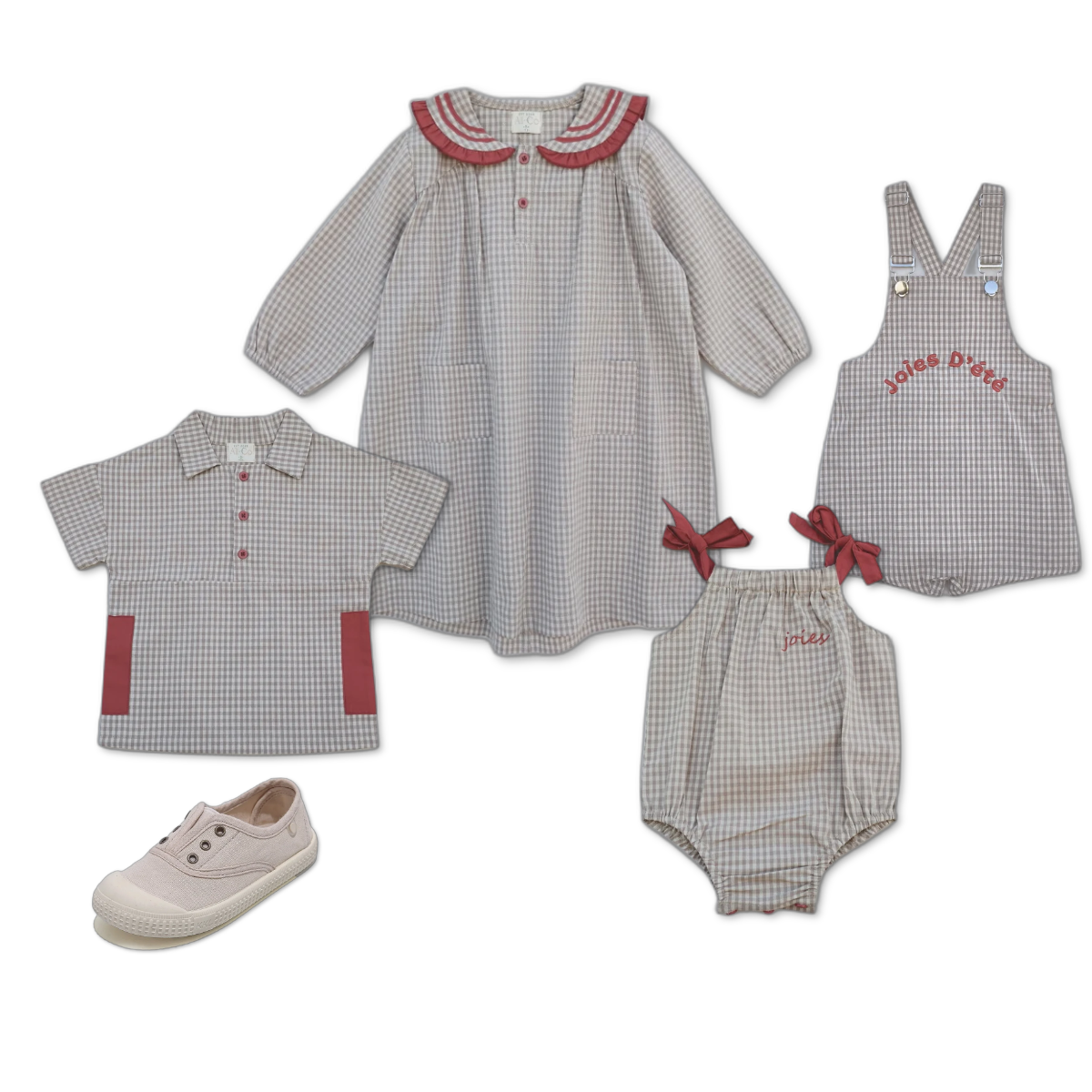 סט משובץ שמנת אדום